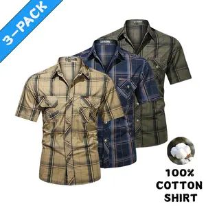 3-pack men’s summer pure cotton plaid shirts, moisture-wicking summer tops suitable for summer commuting, outdoor activities, light sports, and everyday wear