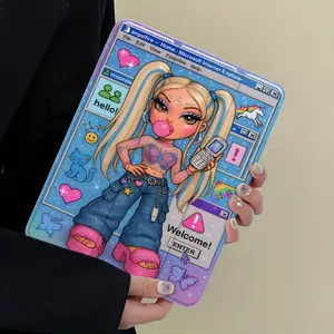 Y2K 90s 2000s Retro Internet Girl Tablet Case, 3-Tier Stand Transparent Acrylic Hard Back with Pencil Slot, Auto Wake/Sleep Shockproof Full Cover, Fits 7.9/8.3/10.2/10.5/10.9/11/12.9/13 Inch Tablets, Perfect for Y2K & Retro Aesthetic Fans