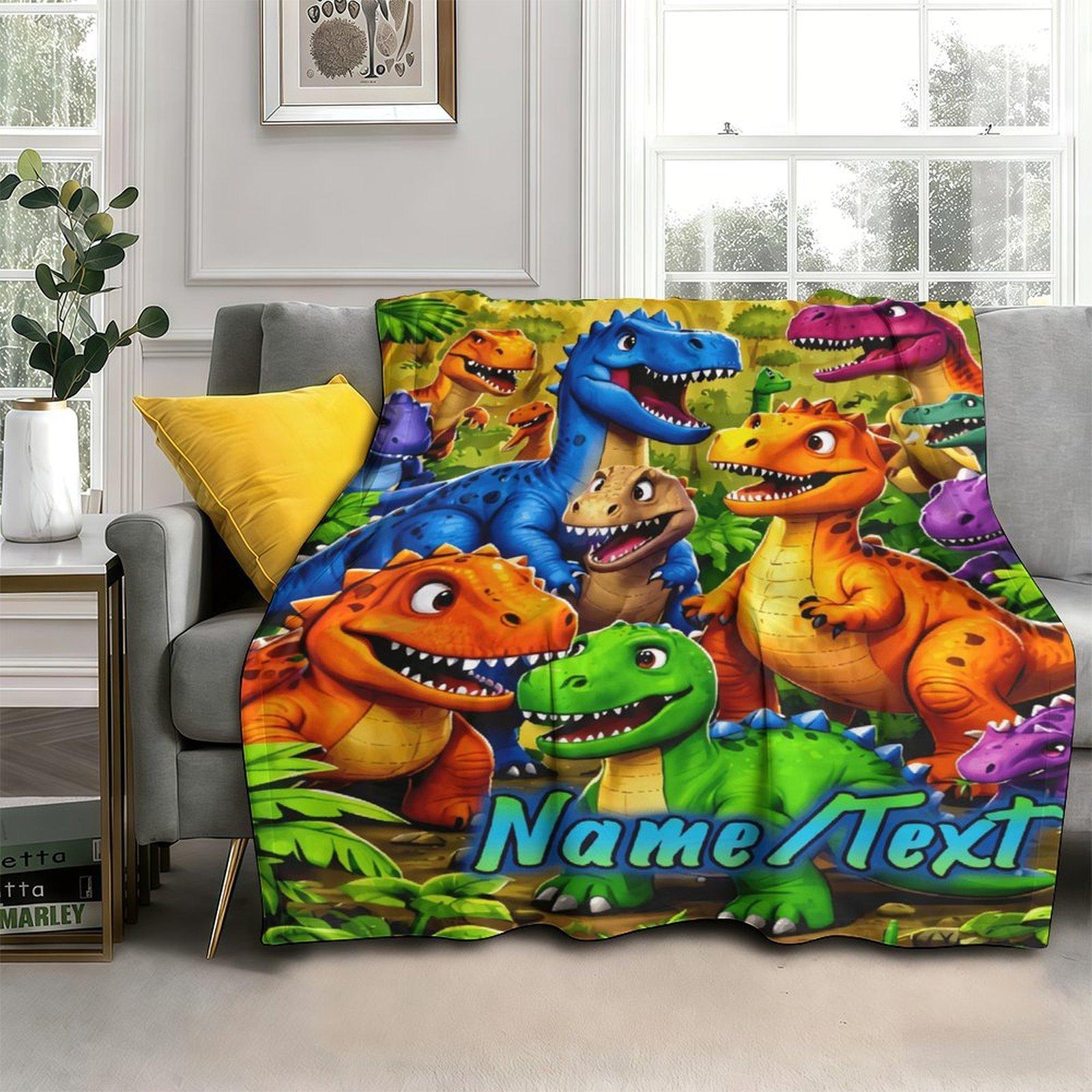 Custom Name Cartoon Dinosaur Family Blanket,Personalized Name Gift ,Suit for The Sofa, Bed, Travel, Camping, Living Room, Office, Chair，Gifts for Family or Child  ,Friend , Send your custom text via shop chat to personalize