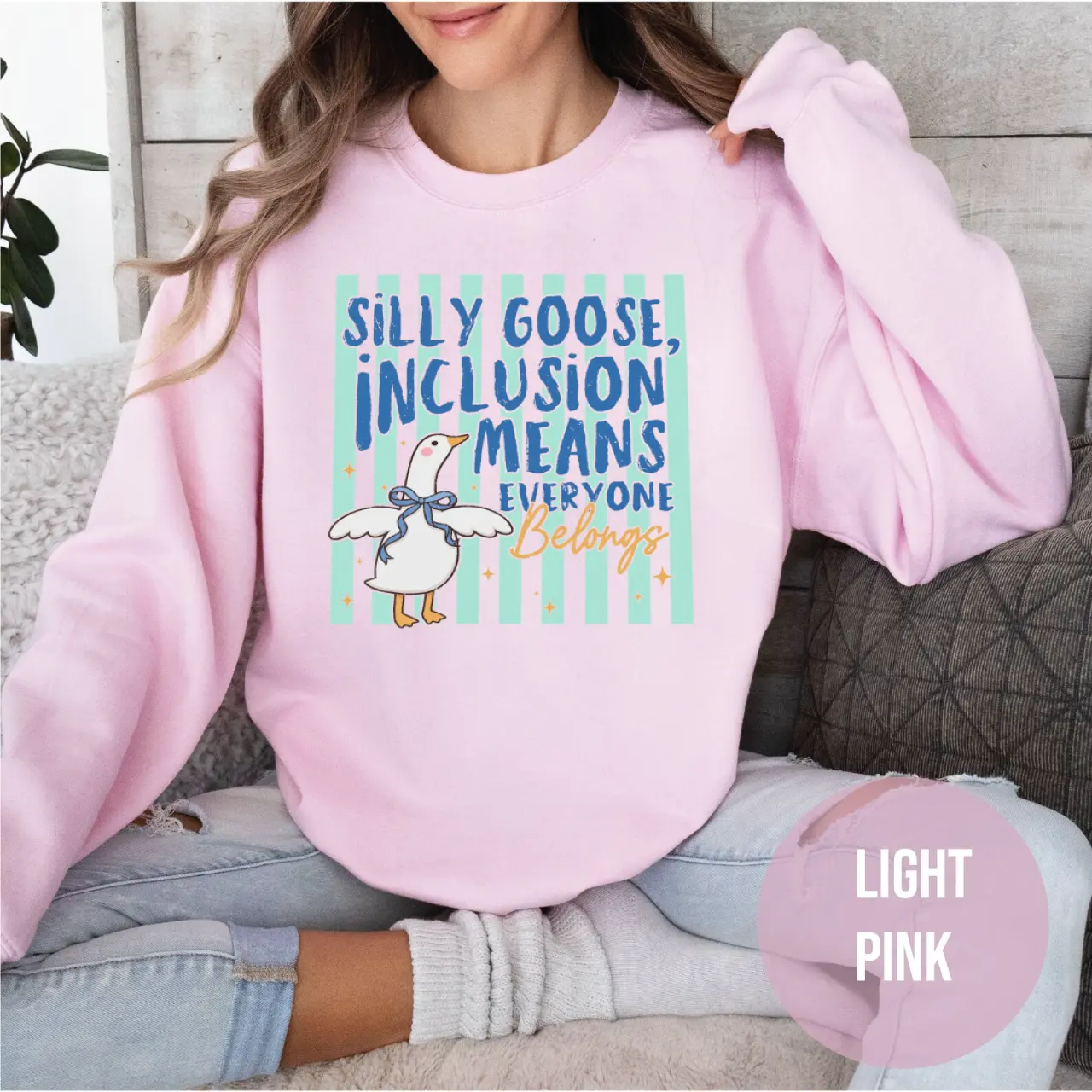 Silly Goose Inclusion Means Everyone Belongs Sweatshirt, Cute Goose Neurodiversity Graphic Crewneck, SPED Teacher Sweatshirt, Autism Acceptance Gift