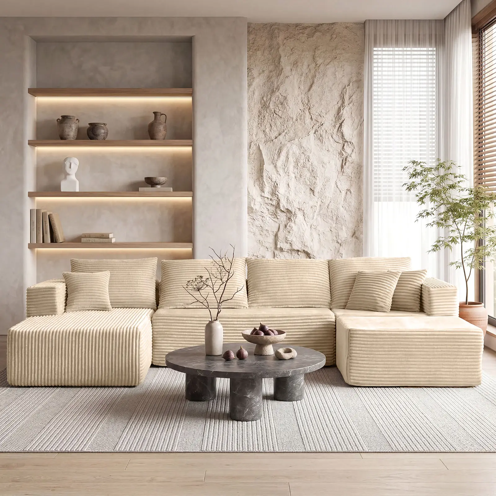 【[2-3 Packages】 MODMOOD 133" U-shape BonelessMemory Foam Sectional Sofa, Compressed CorduroySectional Couches, Oversized U Shape Comfy ModularCompression Cloud Sleeper Sofa with Deep Seat, Space-Saving Recliner Design boneless living room furniture summer