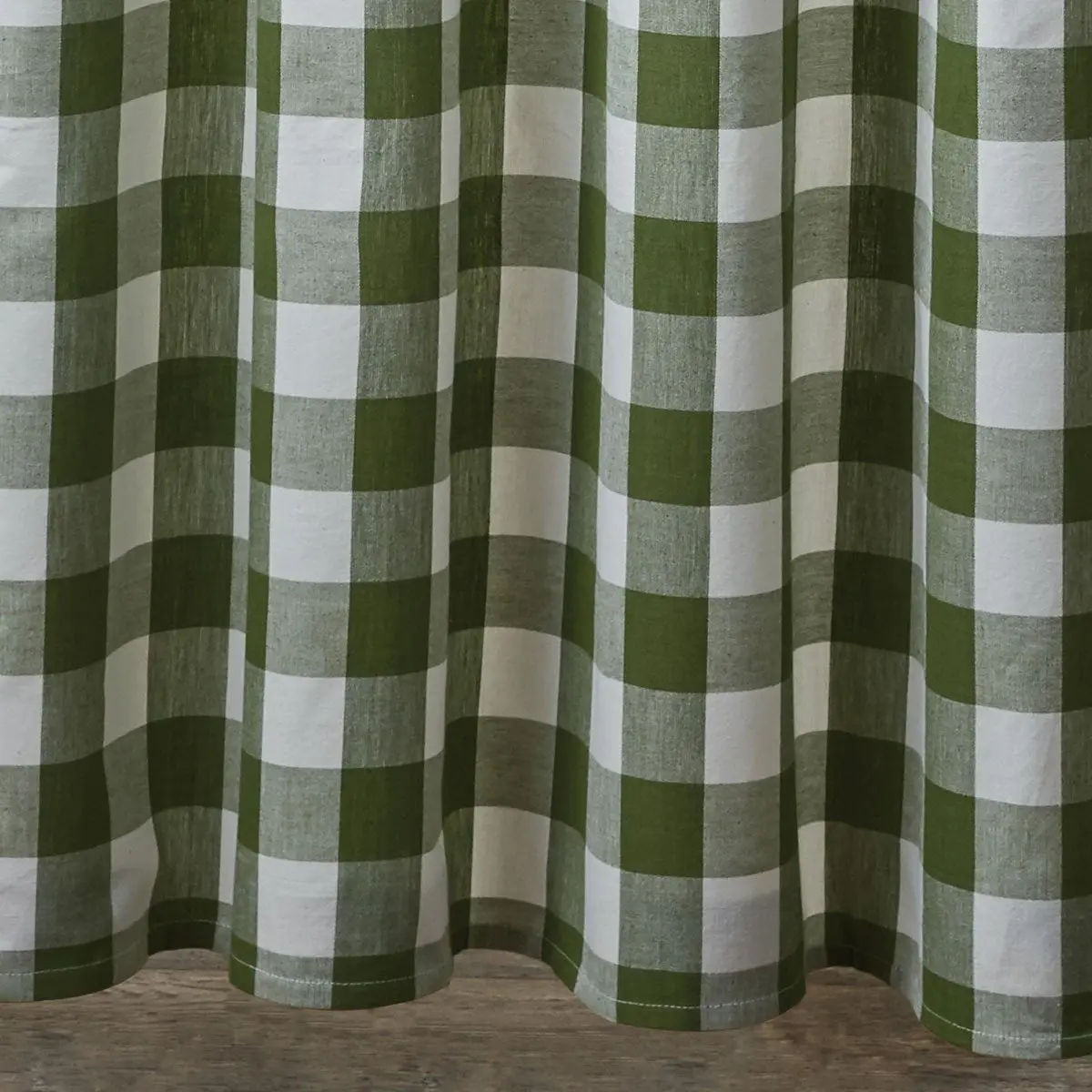 Buffalo Sage Plaid Shower Curtain with Button Holes, Rustic Farmhouse Bathroom Decor