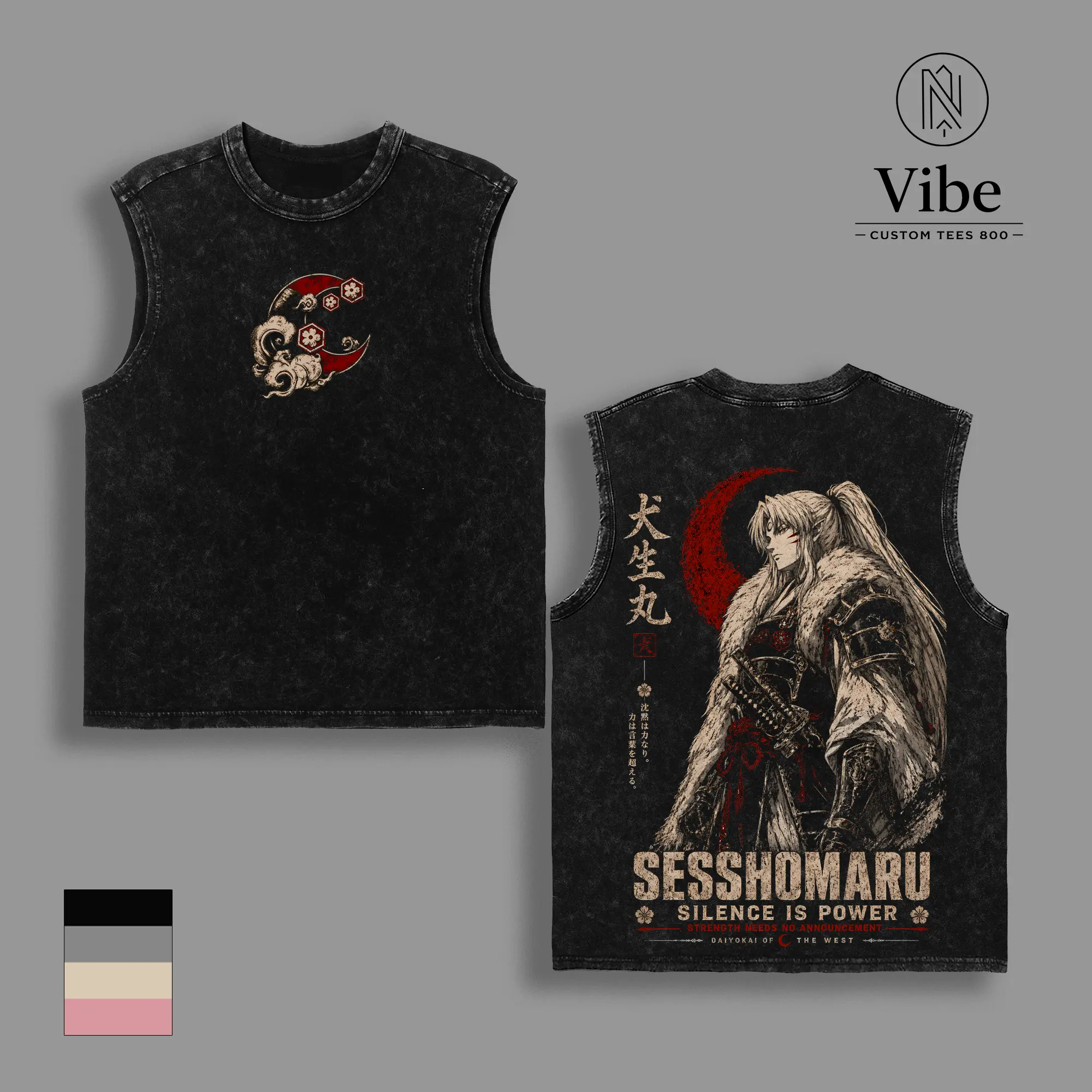 Sesshomaru Inuyasha Vintage Washed Graphic T Shirt, Tank Top, Sweatshirt, Hoodie- Heavyweight Cotton Tee Oversized Anime Streetwear Shirt Graphic Tee Anime Manga Shirt Gift for Inuyasha Fans Men Women