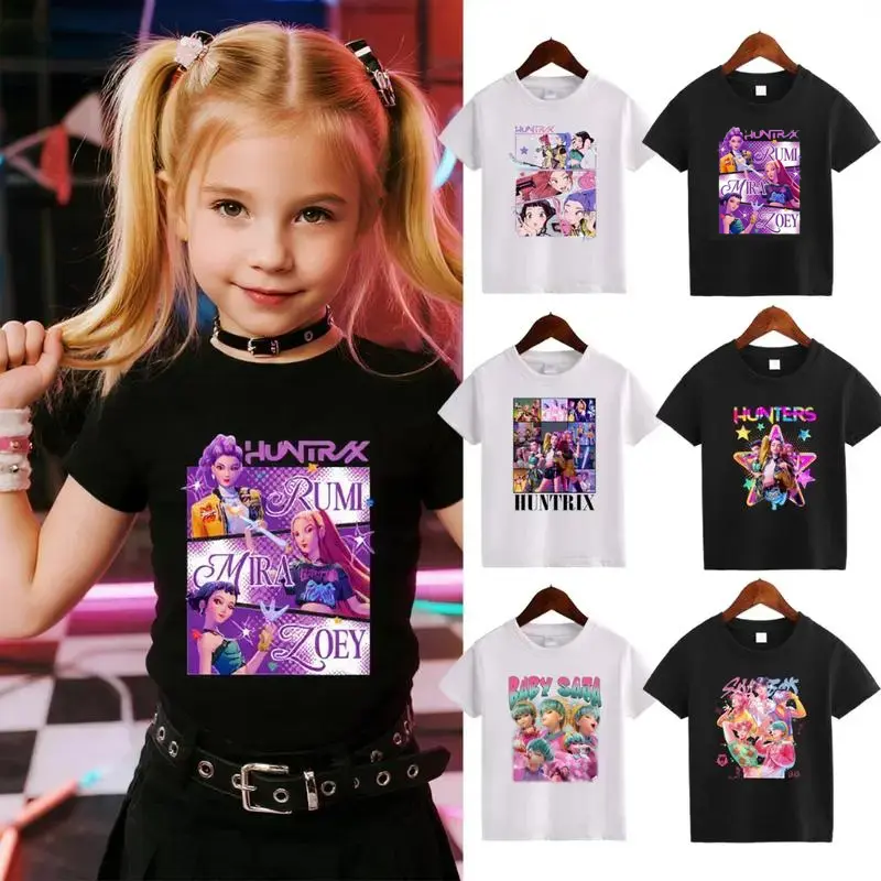 Unisex Retro Anime Pop Music Graphic T Shirt, Y2K Kpop Style Streetwear Tee, Black Short Sleeve Crewneck Top, Color Block Cartoon Band Print Shirt, Concert Outfit, Casual Summer Fashion Gift Tee