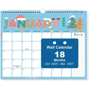2026 Calendar- 18 Months Oct. 2025 - Mar. 2027, 14.5"x11.5" Big Grid  Calendar 2026 with Note for Organizing & Planning, 2026 Wall Calendar with Note, Cute