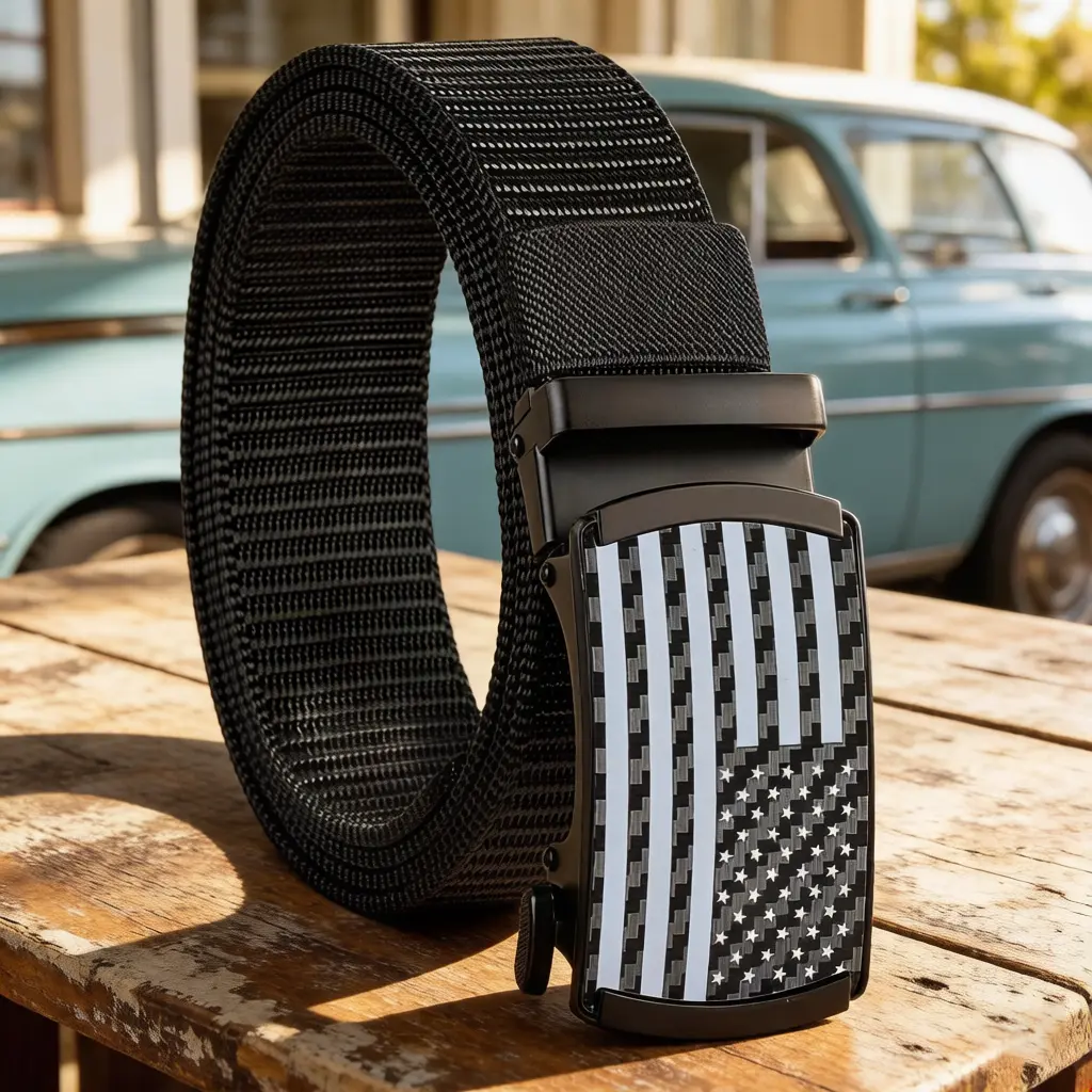 Men's Heavy Duty Stretchy Waist Belt, 1.375-in Elastic Nylon Webbing Ratchet Belt with Automatic Metal Buckle, Customizable Adjustable Length for Perfect Fit Fashion Belt