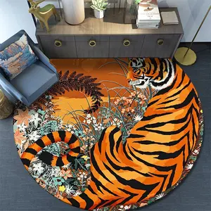 Chinese Tiger Art Printed Round Pattern Large Area Floor Mat/Rug for Home Decor and Holiday Gift - 1 Piece