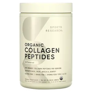 Sports Research Organic Collagen Peptides, Unflavored, 10.58 oz (300 g)