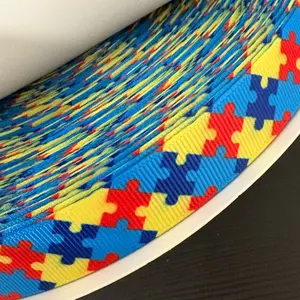 6/8" Autism Awareness Grosgrain Ribbon 100-Yard Roll for Graduation Leis