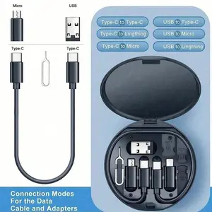 1Pc Multifunctional Data Cable Kit With Charging Storage Box, 60W Fast Charging, Can Be Used As A Mobile Phone Model Holder Simple Portable Charging Cable Adapter Kit, USB Lightning Adapter Adapter Kit College Dorm Essentials Travel Essentials
