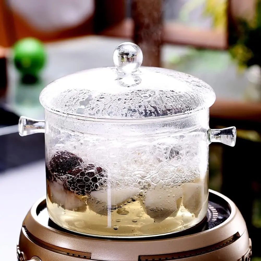 Glass Cooking Pot - 1.5L/50OZ Glass Saucepan Heat-Resistant Borosilicate Glass Handmade Cookware Set stovetop Pot - Safe for Pasta Noodle, Soup, Milk, Tea,salad (1.5L/50OZ) Cover Lid Transparent