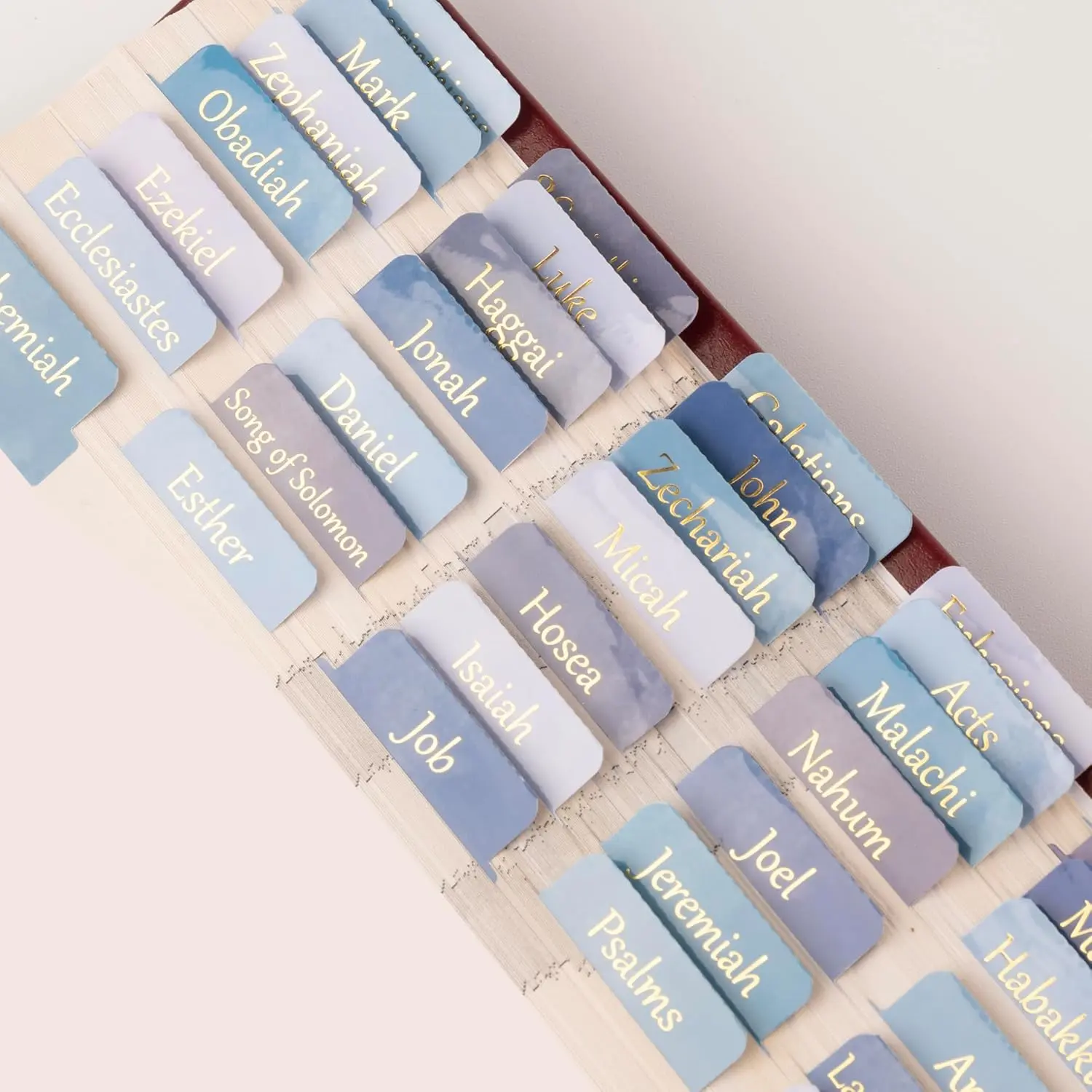 Christian Laminated Index Tabs - 66 Labels, Foil Large Print, Durable Office Stationery, Accurate Placement, for Adults’ Bible Old & Testament Study Journaling Supplies (Watercolor Blue)