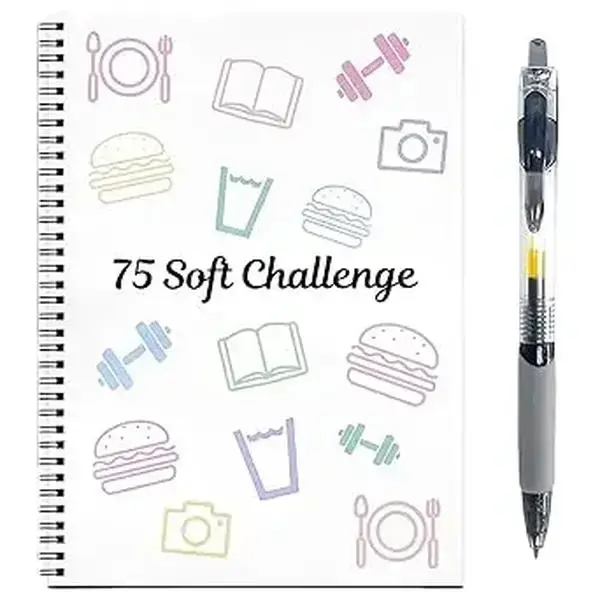 75-Day Soft Challenge Planner Notebook, 75 Easy Target Tracker Journal –12 PAGES Editable Spiral Organizer Notepad with Weekly & Monthly Calendar for Daily Work, Meal Planning & Reading Log