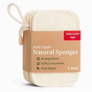 Truly Natural Cleaning Sponges| 100% Organic Luffa Dish Scrubber| Plant-Based, Compostable, Cruelty Free, Kitchen Dishwasher Sponge| Non Scratch Scouring Pad, 4.4 x 2.8, Pack of 3 Cleaner