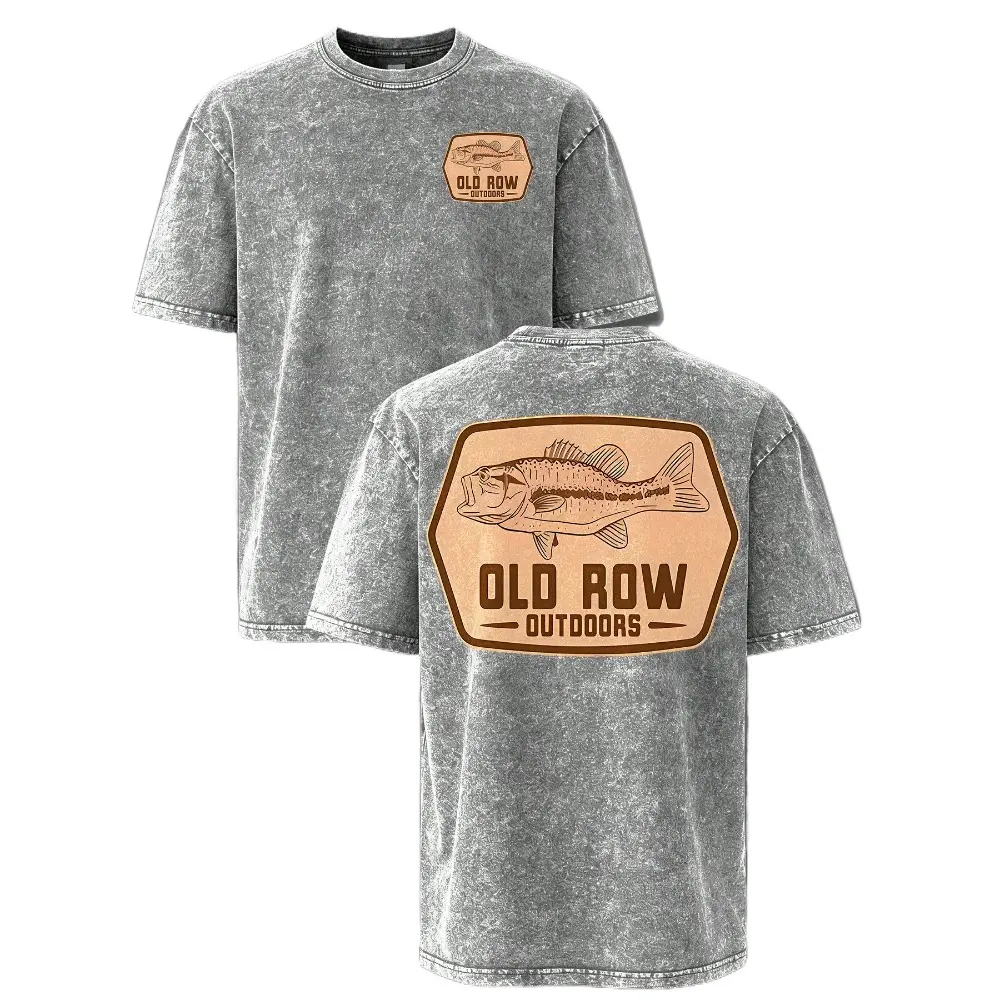 Old Row Outdoors Largemouth Bass Vintage Washed T-Shirt – Oversized Bass Fishing Graphic Tee for Men, Casual Southern Angler Short Sleeve, Gift for Bass Fishermen & Outdoor Lovers