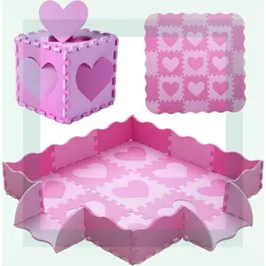 Foam Play Mat for Kids, 25pcs Square Interlocking Puzzle Floor Mat, Baby Toddler Playmat with Fence - Pink Heart(Gag Toys & Practical Jokes)(Gag Toys & Practical Jokes)