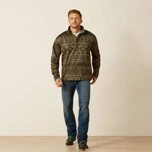 ARIAT LIGHT BROWN SOUTHWEST CALDWELL LOGO 1/4 ZIP UP SWEATER- 10062482