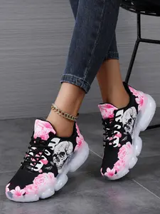 Women's New All-Season Casual Shoes, Printed Sporty Running Sneakers, Breathable Mesh Lace-Up, Soft Comfortable Sole, Trendy Daily Commute