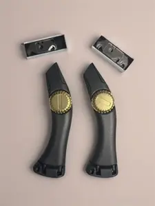 2 units of black fixed-blade roofing knives, plus 2 packs of 10 super-sharp replacement blades each. Heavy-duty utility knife for drywall, vinyl, carpet cutting, and metal roofing tools with portable storage sheath.