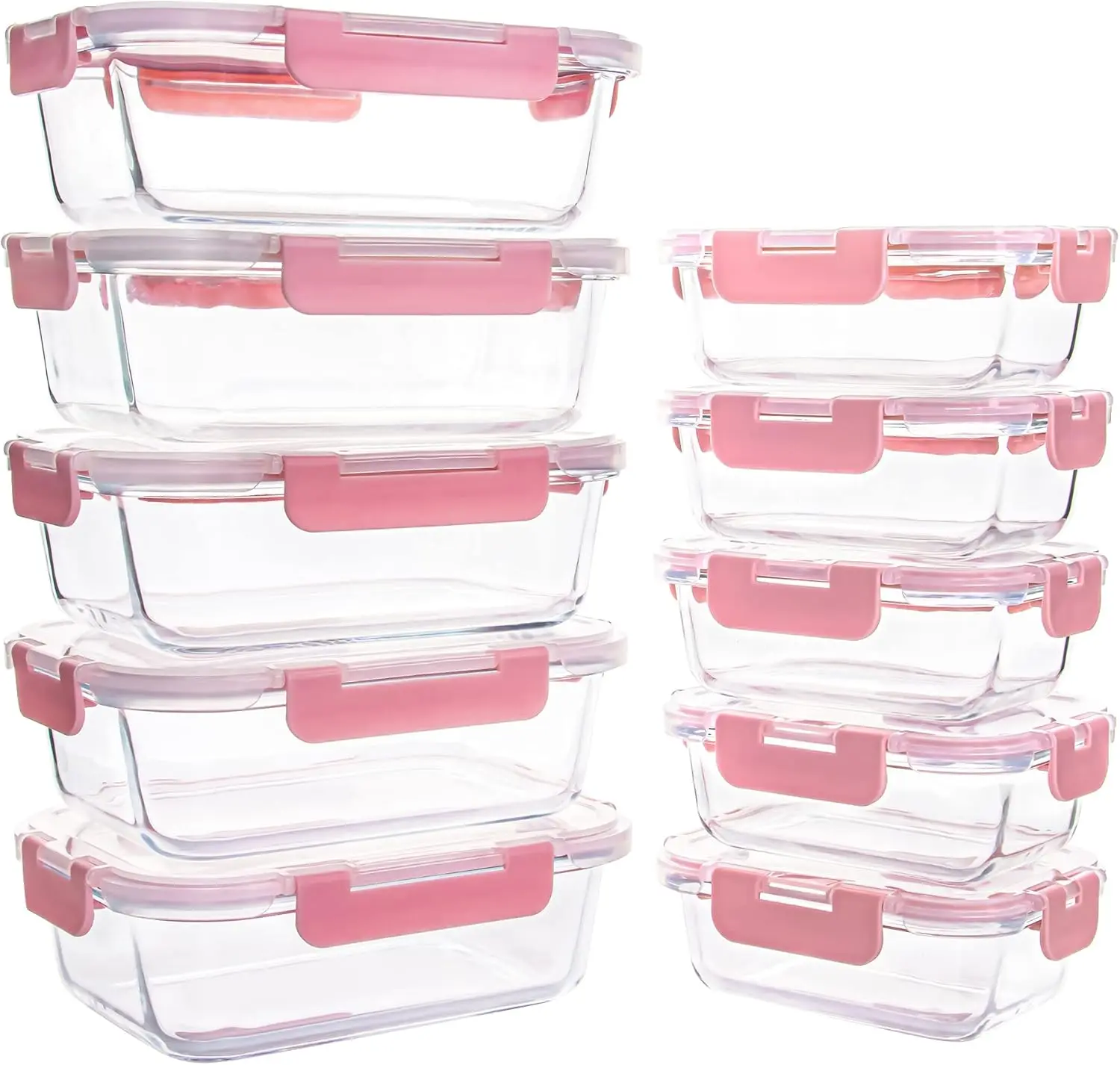 [10 Pack] Kitchen Glass Airtight Meal Prep Containers with Leakproof Lids - Stackable, Space-Saving Food Storage for Gym, Work, Women, Microwave, Oven, Freezer, Dishwasher Safe Lunch Boxes with Snap Lead Seals