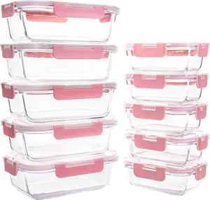 [10 Pack] Glass Meal Prep Containers, Food Storage Containers with Lids Airtight, Glass Lunch Boxes, Microwave, Oven, Freezer and Dishwasher Safe