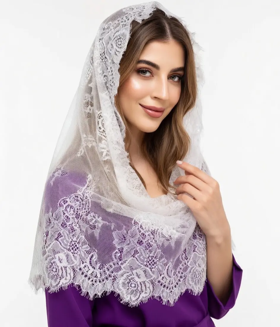 Vintage Lace Drop Veil for Brides, Elegant 24 Inch Mantilla Style for Church Wedding Ceremonies, Mantilla Look