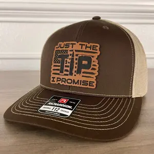 Just The Tip, I Promise 2A 2nd Amendment Trucker Leather Patch Hat Brown