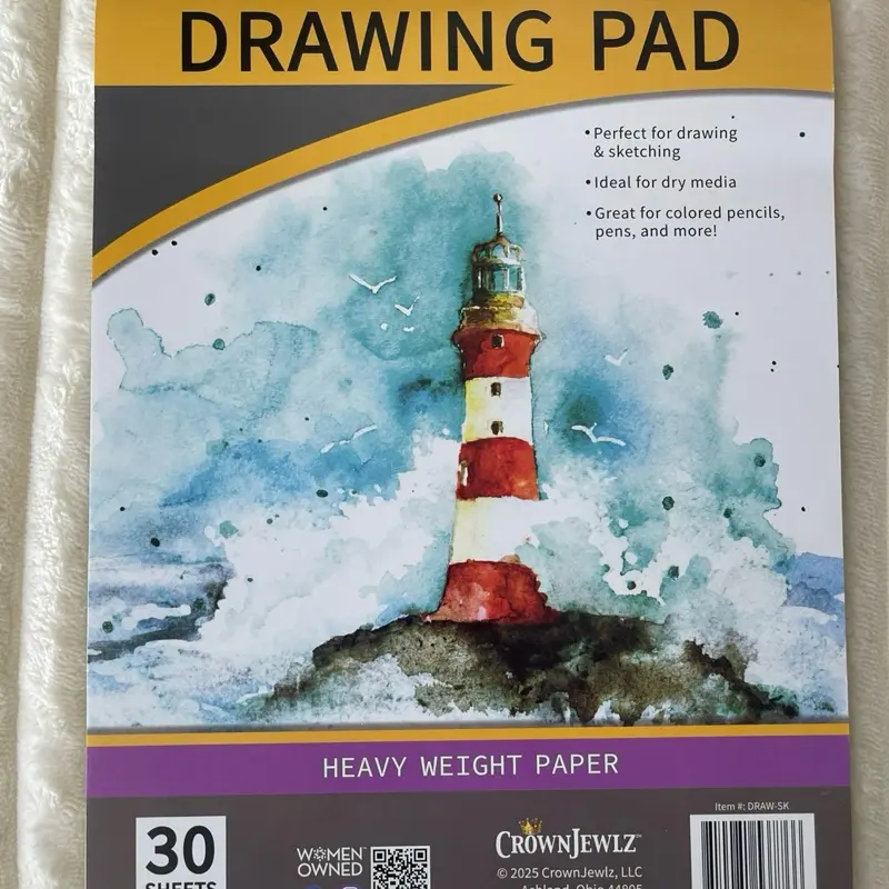 CrownJewlz Drawing Pad 9 x 12 inches, Heavy Weight Paper, 30 Sheets, Perfect for Kids & Adults, Ideal for Pencil Ink & Watercolor