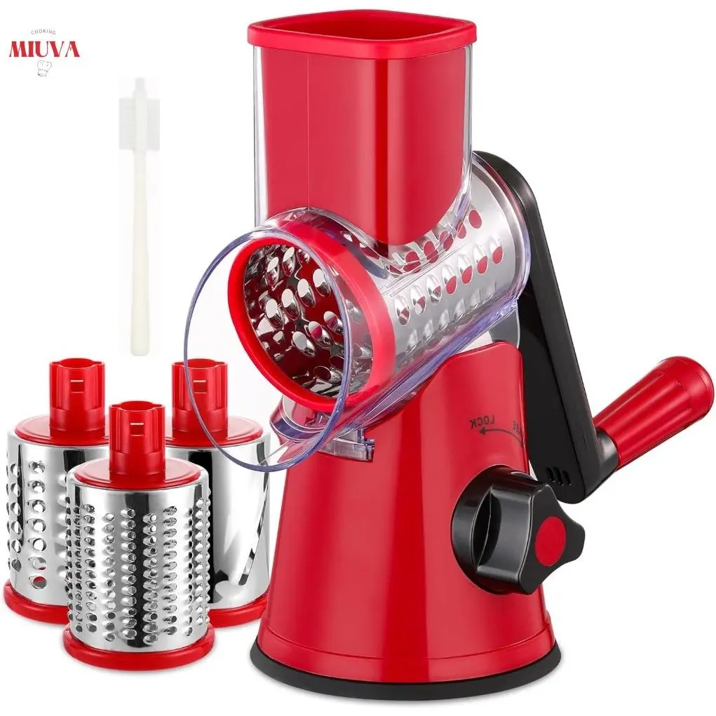 ONESHOW HOME Rotary Cheese Grater with Handle, 3 Well-Designed Blades, Strong Suction Cup Base, Kitchen Utensils Vegetable Slicer Dicer Fruit Vegetable Slicer Gadgets Kitchen summerwins