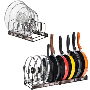 Dual-Style Kitchen Storage Shelves Black Expandable Organizer & Vintage Bronze Rack Heavy-Duty Iron Shelves with Dividers for Pots Pans Lids Durable Rust-Resistant Construction Flexible Customizable Storage
