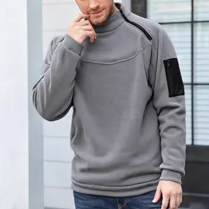 Men’s fleece stand-collar sweatshirt for autumn/winter warmth; skin-friendly fleece with dual zippers at the shoulders and arm pockets; suitable for outdoor activities, everyday commuting, and versatile styling across multiple occasions.