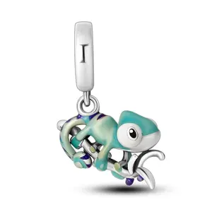 MULA Chameleon Pendant is made of S925 silver plated with enamel details - color changing animal pattern, perfect with Pandora bracelets and necklaces, an ideal gift for animal lovers