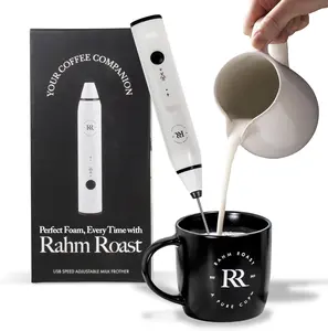 Rahm Roast - Electric Milk Frother | Handheld USB Rechargeable Drink Foamer for Coffee, Lattes, Cappuccinos, Matcha & Hot Chocolate | Powerful 3-Speed Stainless Steel Frother for Barista-Quality Foam at Home