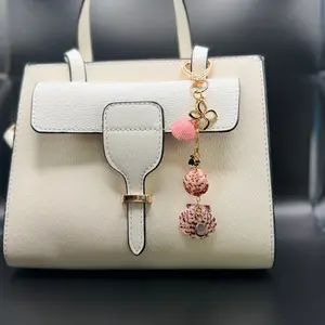 Pink Shell & Gold Flower Charm Bag Charm Keychain