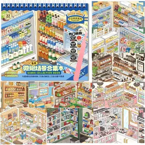 Summer  Gift 10 Sets Shelves 3D Sticker Scene Book for Adults,DIY 3D Miniature Scene Sticker Therapy Set,Funny 3D Shelf Organization Stickers Collection Book