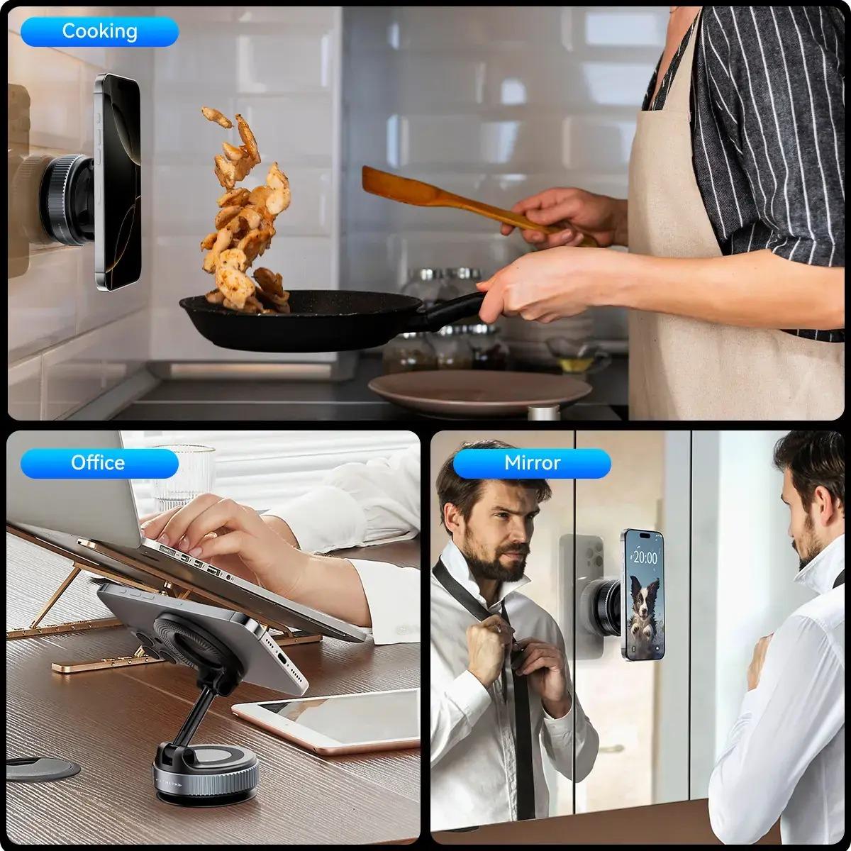 Upgraded Vacuum Magnetic Phone Holder, 360° Adjustable Dashboard Stand, Phone Mount for Car/Gym/Mirror, Compatible with iPhone & Android