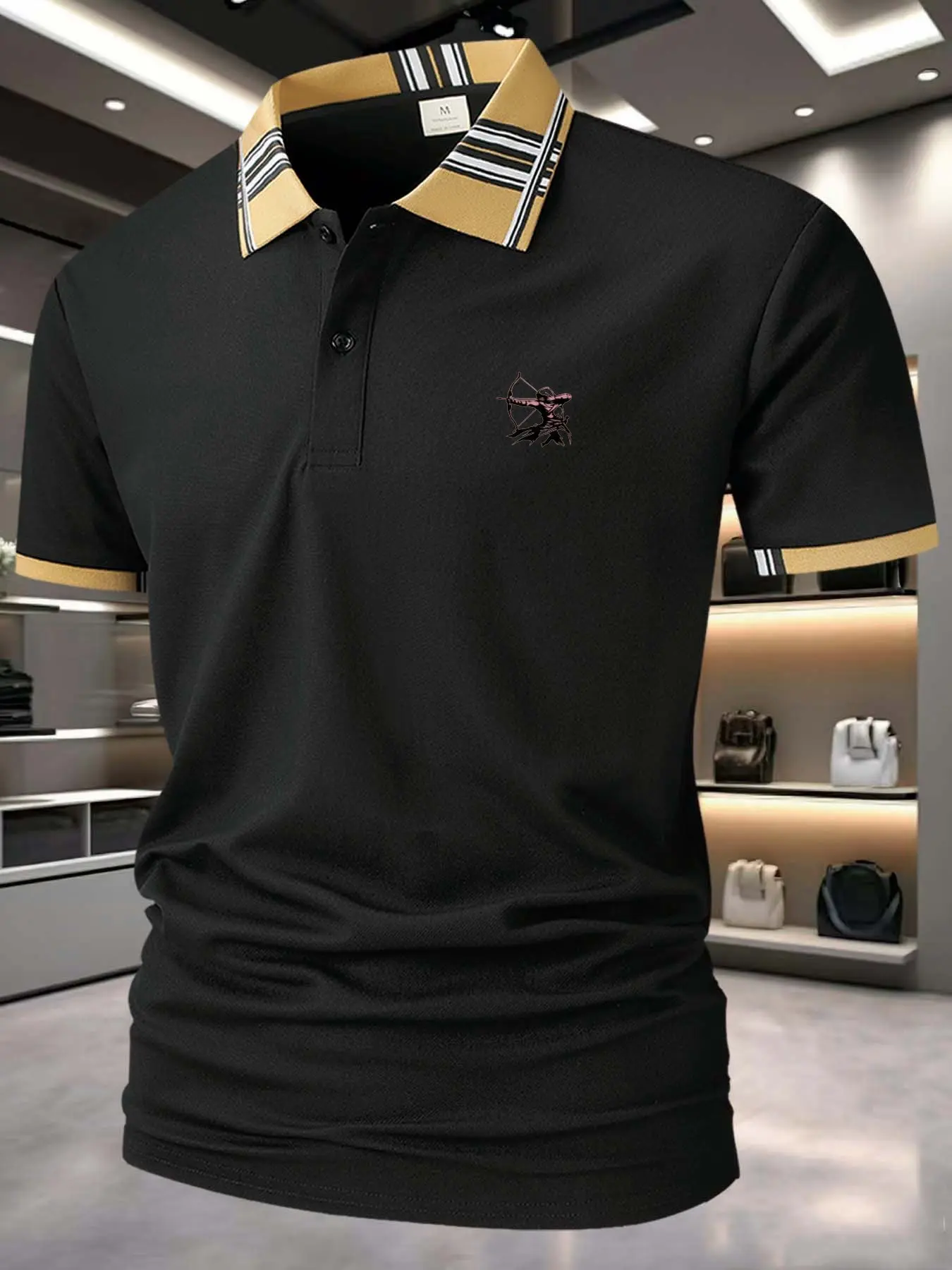 Men's Cotton Polo Shirt Summer Loose Fit Short Sleeve Breathable Stylish Business Casual Top, Geometric Pattern Slim-Fitting, Summer Polos, Menswear
