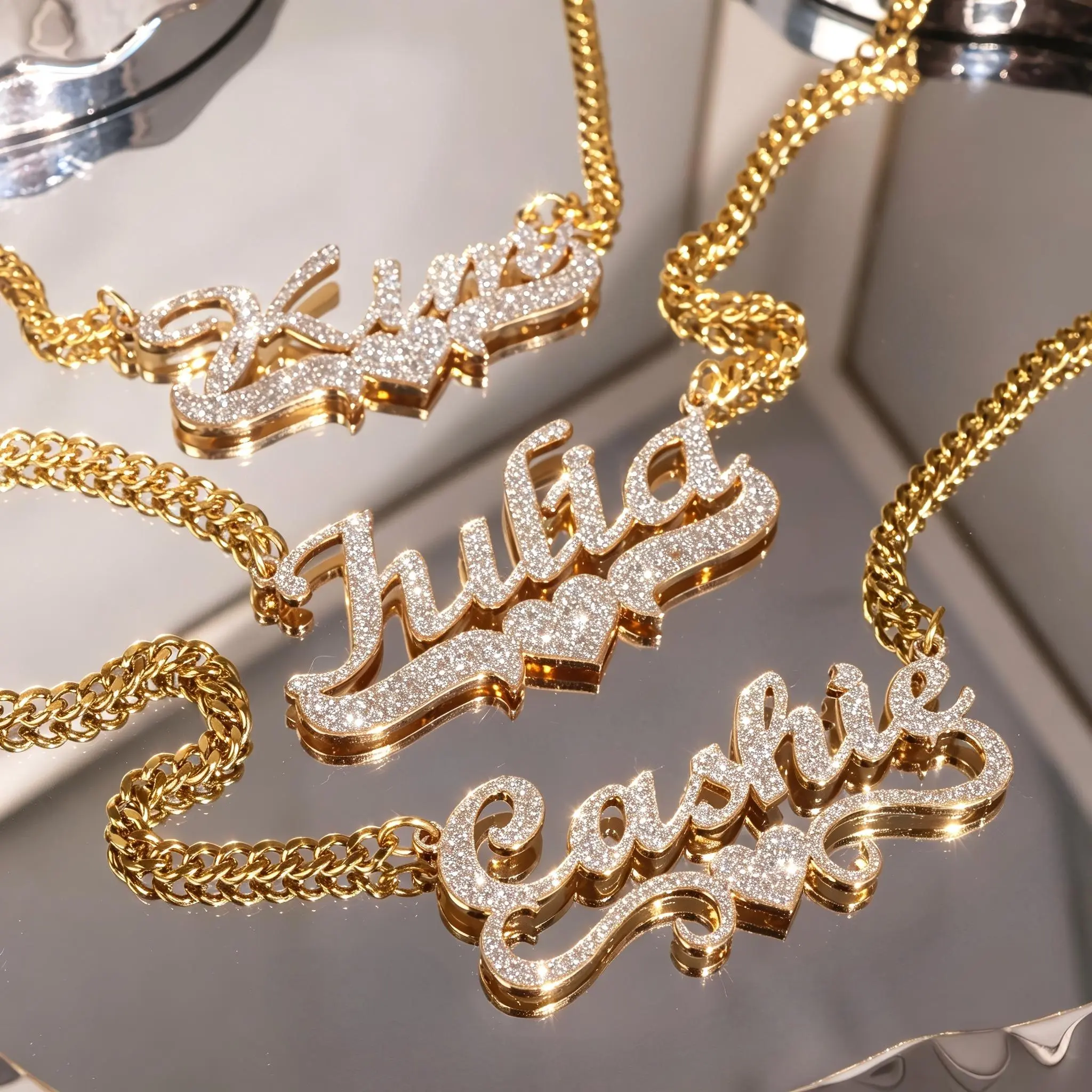 Custom 18K Gold Bling Name Necklace: Personalized Nameplate Jewelry, Mom Gifts, Made to Order