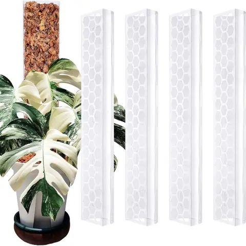 Durable Extendable Plastic Moss Pole Plant Sticks - 4/6 Pack, Stackable Adjustable Height Garden Support Stakes, Rust-Mold Resistant, Moss-Ready Fit, Encourages Root Attachment for Indoor Climbing Plants’ Vertical Growth, Easy to Use for Monstera, Aroids