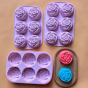 3pcs Rose Shape Cake Silicone Molds, 6 Cavity for Baking Mousse Cakes, 3D Chocolate Cream Cakes, Brownies, French Dessert Molds, Silicone Cake Pan