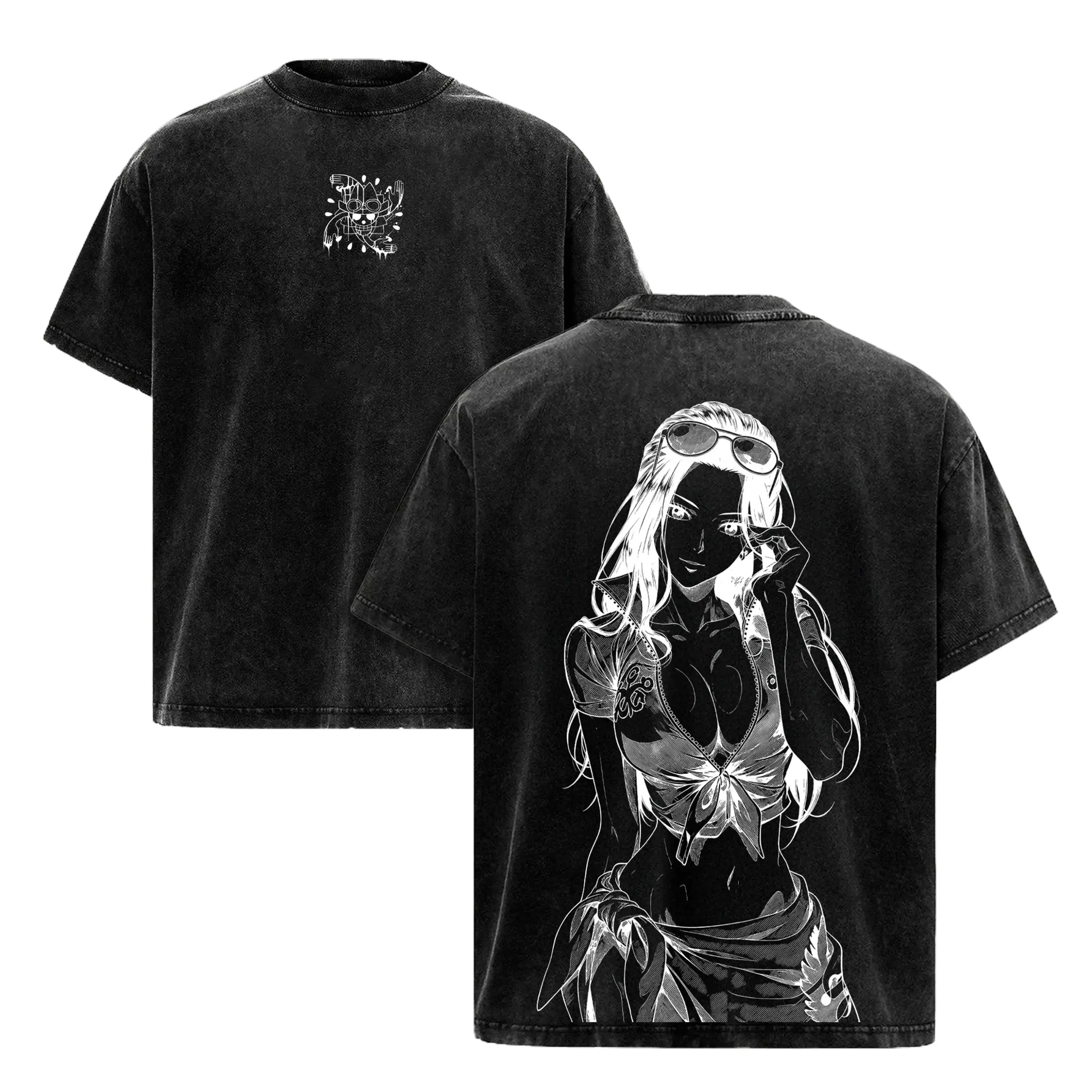 Vintage Nico Robin Washed Graphic Tee - Premium Cotton Double Printed Anime T-Shirt For Men & Women - Retro One Piece Manga Streetwear Oversized Top - Trendy Japanese Animation Devil Child Merch Casual Daily Wear Y2K Aesthetic Pop Culture Clothing Fan