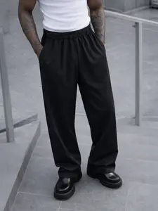 Premium Drape Wide Leg Trousers High Waisted Pleated Dress Pants Relaxed Fit Straight Leg Slacks Elastic Waist Soft Flowy Bottoms Clean Fit Aesthetic Streetwear for Office Business Casual Daily Outfits Luxury Minimalist Style Versatile Unisex Trousers