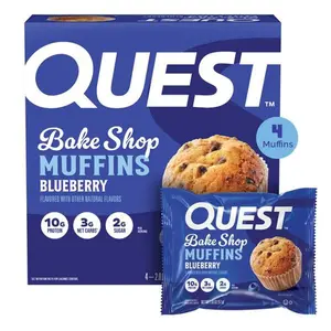 Quest Bake Shop Protein Muffins, Blueberry Flavor, 10g Protein, 3g of Sugar, 4 Count