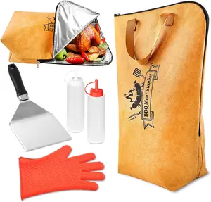 ROMANTICIST 5-In-1 Grill Accessories Set with Insulated Meat Resting Blanket & Heavy Duty Spatula – BBQ Tools Kit, 5-Layer Heat Retention, Leak-Proof for Brisket Turkey Pork Shoulder Outdoor Barbecue