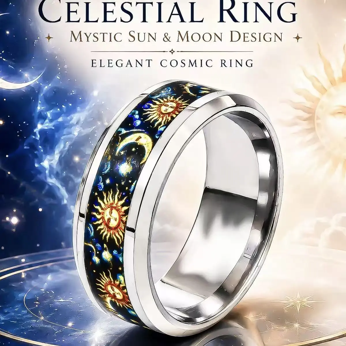 Art Inspired Pattern Band Ring Nature & Celestial Collection Vintage Statement Ring Floral Ocean Butterfly Bird Sun Moon Artistic Gift for Women Men