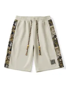 Men's Casual Aesthetic Cartoon Print Patchwork Shorts, Fitted Drawstring Design, Side Patterned Pants, Fashionable Summer Wear
