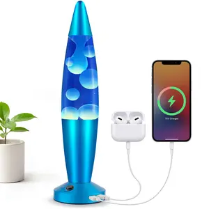 JAMBO 16" Liquid Motion Lamp with USB Ports – Blue Liquid & White Wax – Relaxing Magma Night Light & Mood Lamp for Bedroom, Living Room & Office – For Adults, Teens & Kids