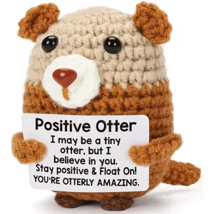 Mini Positive Handmade Crochet Otter Figurine 5.2x3x3 inches Soft Brown Yarn Daily Motivation Emotional Support Graduation Birthday Gift for Women Coworker Friends  gifts bov Valentines Day Gifts