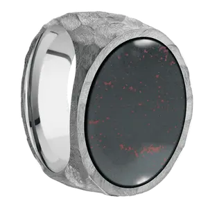 Extra Large Horizontal Oval signet ring (24x20mm) in Cobalt Chrome, with a Wide style band, a Blood Stone inlay.