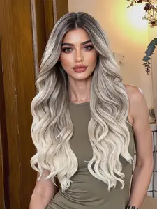 26 Inch Women's Hand-Woven Synthetic Ombre Wig, Curly Hair Wigs, to Platinum Blonde Long Curly Hair, Perfect for All Seasons and Various Occasions